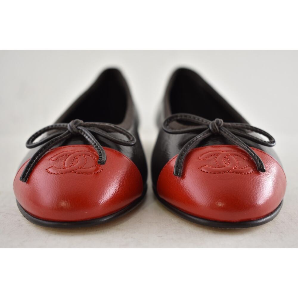 Chanel 26S Dark Brown Red Leather CC Logo Cap Classic Ballet Ballerina Flat 38 - Picture 11 of 16